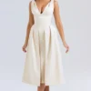 Paloma Vintage-Midi-Kleid aus cremefarbenem Satin mit Falten Paloma Vintage-Midi-Kleid aus cremefarbenem Satin mit Falten