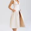 Paloma Vintage-Midi-Kleid aus cremefarbenem Satin mit Falten Paloma Vintage-Midi-Kleid aus cremefarbenem Satin mit Falten