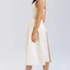 Paloma Vintage-Midi-Kleid aus cremefarbenem Satin mit Falten Paloma Vintage-Midi-Kleid aus cremefarbenem Satin mit Falten