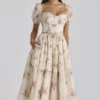 Penelope Elfenbeinfarbenes Midi-Kleid aus Chiffon mit Vintage-Rosenprint Penelope Elfenbeinfarbenes Midi-Kleid aus Chiffon mit Vintage-Rosenprint