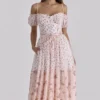 Penelope Midi-Kleid aus Georgette mit weißem Rosenprint und Schleifen Penelope Midi-Kleid aus Georgette mit weißem Rosenprint und Schleifen