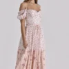 Penelope Midi-Kleid aus Georgette mit weißem Rosenprint und Schleifen Penelope Midi-Kleid aus Georgette mit weißem Rosenprint und Schleifen