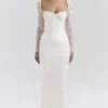 Perdi Vintage Maxikleid aus elfenbeinfarbenem Satin