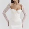 Perdi Vintage Maxikleid aus elfenbeinfarbenem Satin