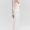 Perdi Vintage Maxikleid aus elfenbeinfarbenem Satin