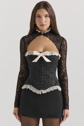 Perdita Schwarzes Metallic-Jacquard-Korsett & Bolero
