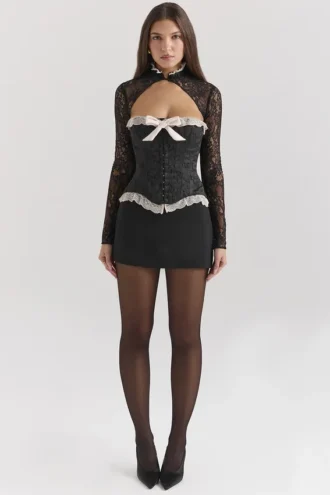 Perdita Schwarzes Metallic-Jacquard-Korsett & Bolero