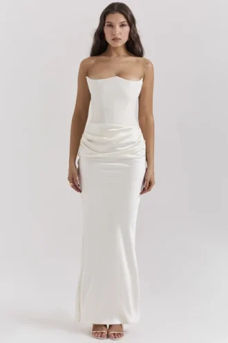 Persephone Elfenbeinfarbenes trägerloses Korsetts-Kleid