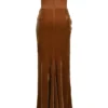 Persephone – Maxikleid aus kaffeefarbenem Samt mit trägerlosem Korsett
