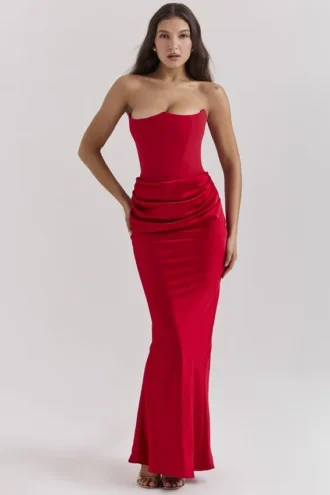 Persephone Scarlet – trägerloses Korsetts-Maxikleid