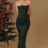 Persephone Smaragdgrünes Maxikleid aus Crêpe mit trägerlosem Korsett Persephone Smaragdgrünes Maxikleid aus Crêpe mit trägerlosem Korsett