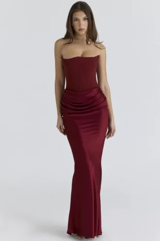 Persephone Weinrotes trägerloses Korsetts-Maxikleid