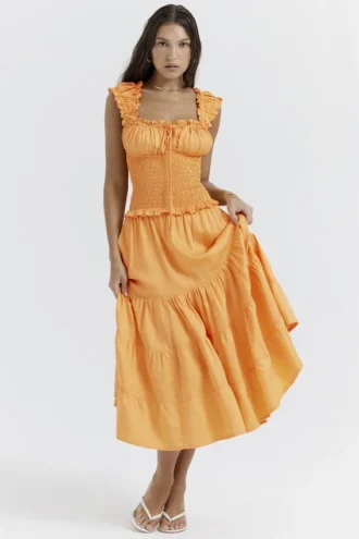 Phedra Tangerine Shirred Sommerkleid