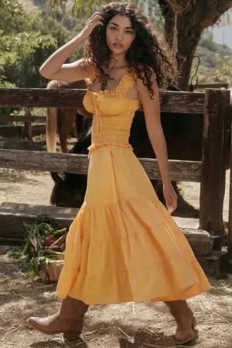 Phedra Tangerine Shirred Sommerkleid