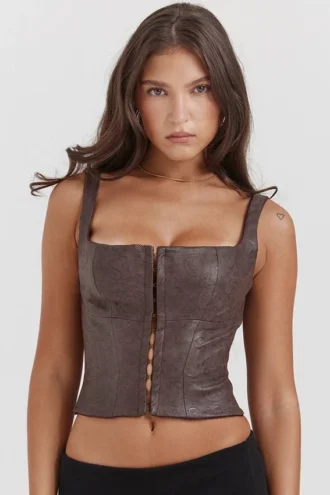Pia – Korsett aus veganem Leder in Braun