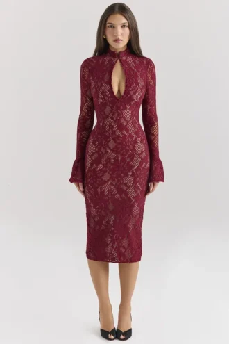 Pierette Berry Lace Midi-Kleid