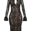 Pierette Schwarzes Midi-Kleid aus Spitze Pierette Schwarzes Midi-Kleid aus Spitze