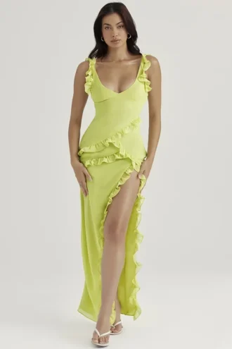 Pixie Lime Rüschen-Maxikleid