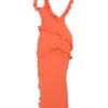 Pixie Maxikleid mit Rüschen in Flammenorange Pixie Maxikleid mit Rüschen in Flammenorange