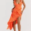 Pixie Maxikleid mit Rüschen in Flammenorange Pixie Maxikleid mit Rüschen in Flammenorange