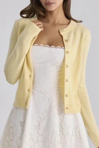 Poppie Lemon Strickjacke aus Wolle und Kaschmir mit Blumenstickerei