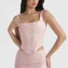 Rafa – Langes Korsett aus rosa Satin mit Blumenmuster Rafa – Langes Korsett aus rosa Satin mit Blumenmuster