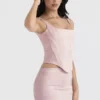 Rafa – Langes Korsett aus rosa Satin mit Blumenmuster Rafa – Langes Korsett aus rosa Satin mit Blumenmuster