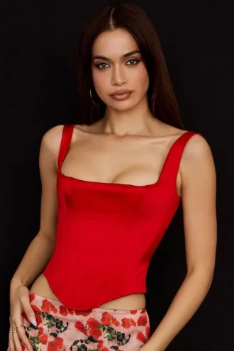 Rafa Scarlet Satin Longline-Korsett