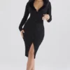 Raine – Schwarzes Kleid mit Kunstfellbesatz Raine – Schwarzes Kleid mit Kunstfellbesatz