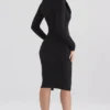 Raine – Schwarzes Kleid mit Kunstfellbesatz Raine – Schwarzes Kleid mit Kunstfellbesatz