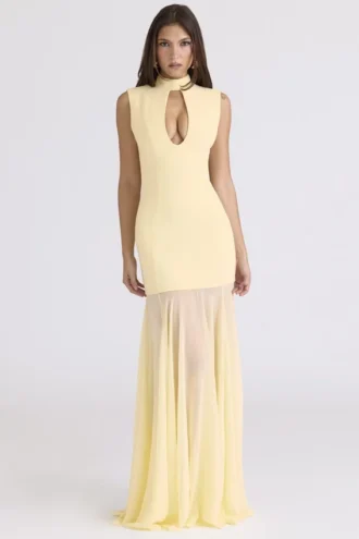 Raphaella Butter Yellow Keyhole Maxi-Kleid