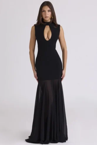 Raphaella Schwarzes Maxikleid mit Schlüssellochausschnitt