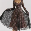 Raquel – Schwarzes Midi-Korsetts-Kleid aus Spitze