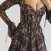 Raquel – Schwarzes Midi-Korsetts-Kleid aus Spitze