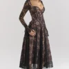 Raquel – Schwarzes Midi-Korsetts-Kleid aus Spitze