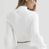 Reeva Weißer Pullover mit Ballonärmeln und Rippmuster Reeva Weißer Pullover mit Ballonärmeln und Rippmuster
