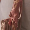 Reine Rose Midi-Kleid aus echter Seide mit Rüschen