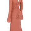 Reine Rose Midi-Kleid aus echter Seide mit Rüschen