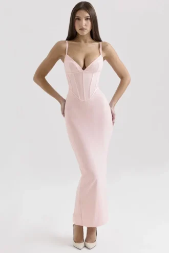 Romy Pink Mesh Bodycon-Maxikleid