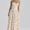 Rona Elfenbeinfarbenes Vintage-Rosen-Maxikleid aus Baumwolle