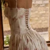 Rona Elfenbeinfarbenes Vintage-Rosen-Maxikleid aus Baumwolle