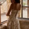 Rona Elfenbeinfarbenes Vintage-Rosen-Maxikleid aus Baumwolle