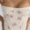 Rona Elfenbeinfarbenes Vintage-Rosen-Maxikleid aus Baumwolle