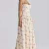 Rona Elfenbeinfarbenes Vintage-Rosen-Maxikleid aus Baumwolle