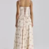 Rona Elfenbeinfarbenes Vintage-Rosen-Maxikleid aus Baumwolle