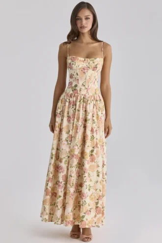 Rona Maxikleid aus Baumwolle mit Warm-Rose-Print