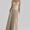 Rona Taupe Baumwoll-Korsetts-Maxikleid Rona Taupe Baumwoll-Korsetts-Maxikleid