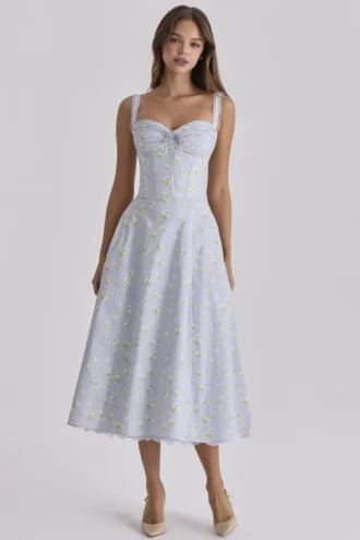 Rosalee Blaues Midi-Kleid mit Wildblumen-Print