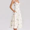Rosalee Cremefarbenes Midi-Korsetts-Kleid aus Baumwolle mit Blumenprint