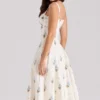 Rosalee Cremefarbenes Midi-Korsetts-Kleid aus Baumwolle mit Blumenprint